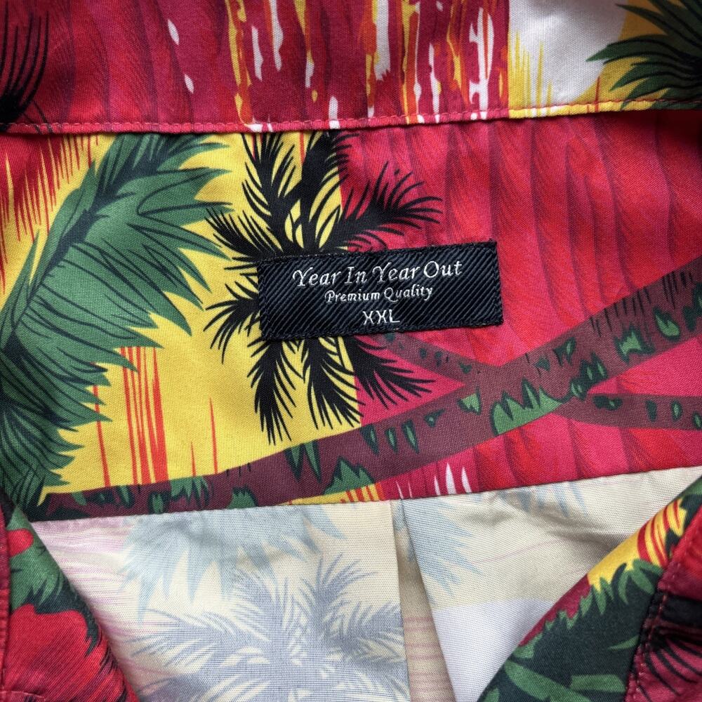 Year In Year Out Hawaiian Shirt‎ Mens XXL Red Tropical Sunset Palm Tree Aloha - Picture 2 of 15